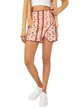 Free People Cleo Print Faux Wrap Mini Size 2 Cotton Boho Multicolor Skirt